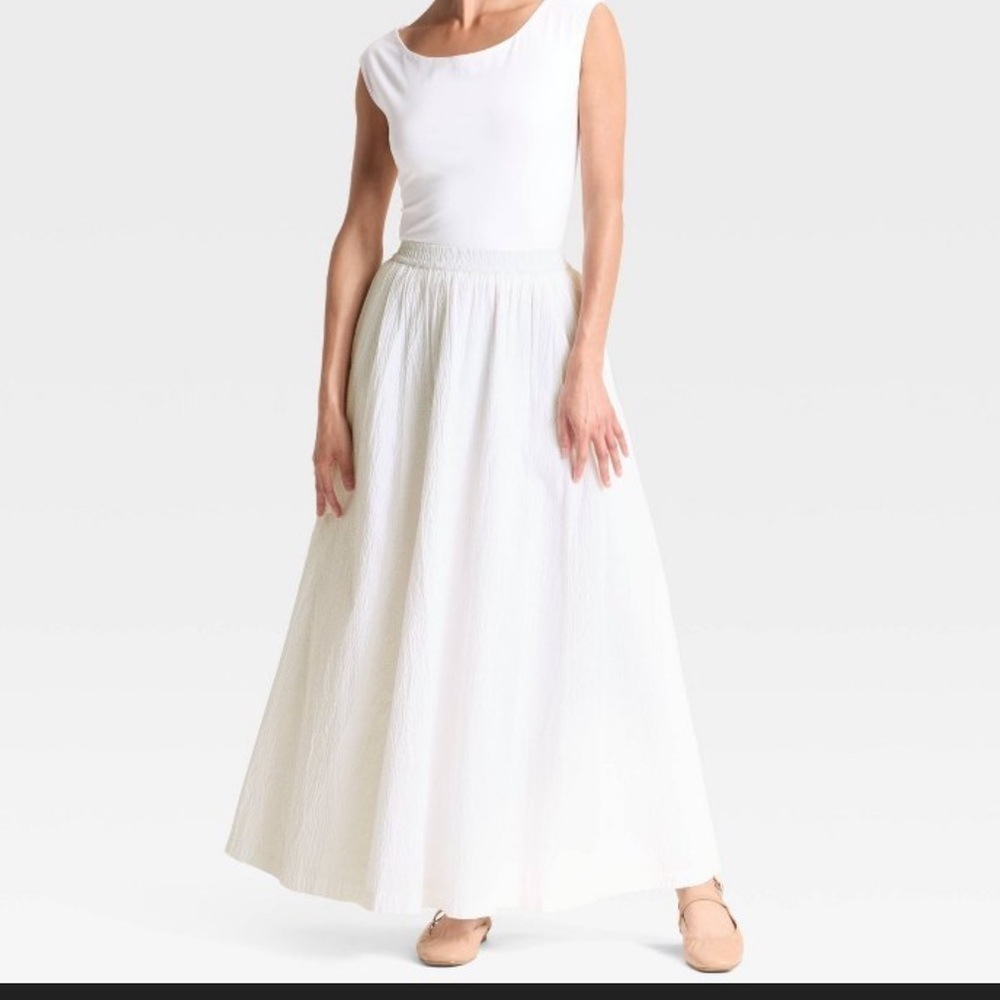 Women's Maxi Seersucker Picnic Skirt A New Day White Large Beachy Summer Capsule